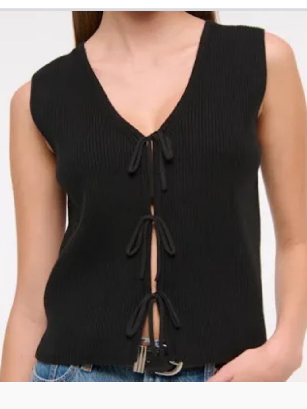 Abercrombie & Fitch Black Ribbed Tie-Front Tank